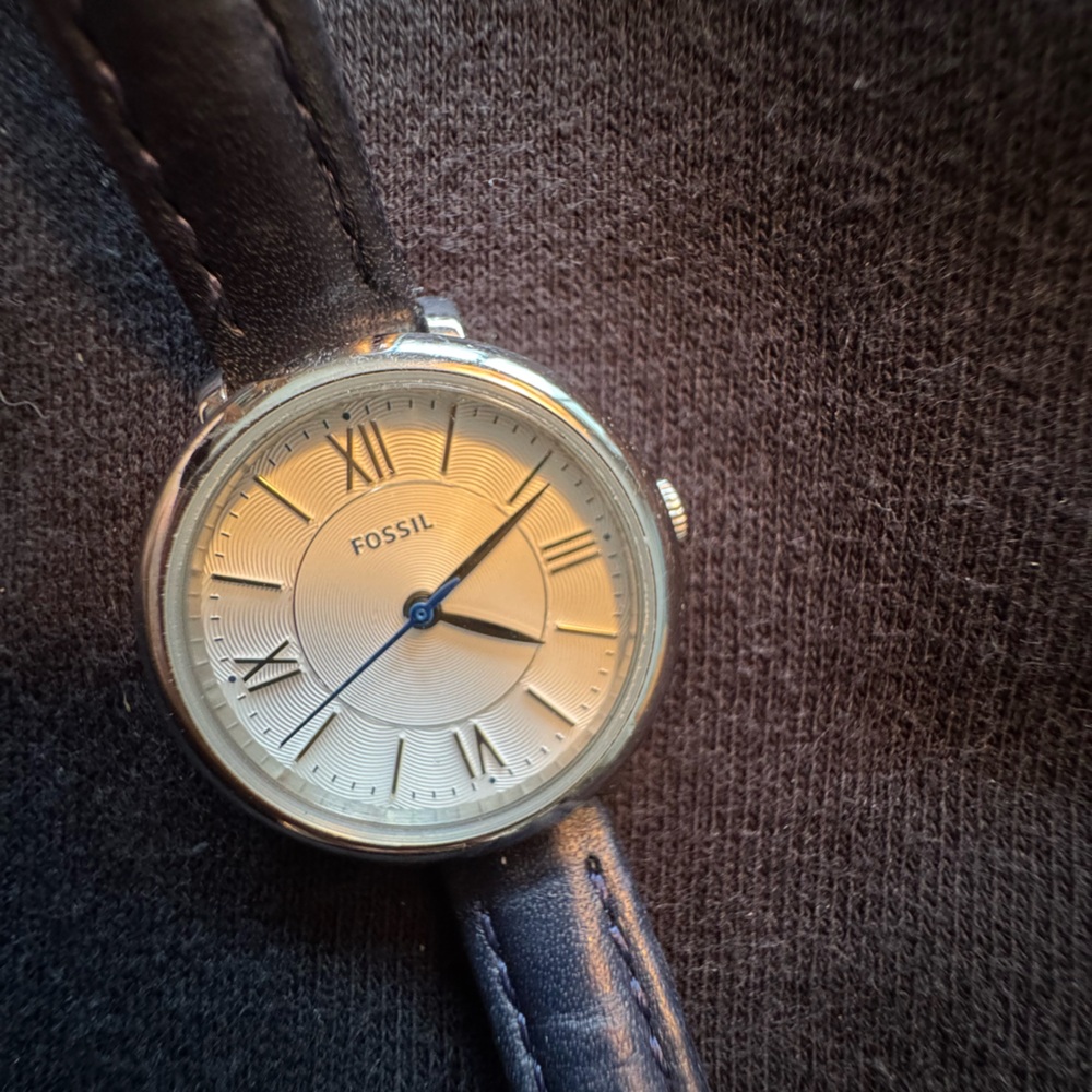 Fossil Gold Dial with Black Leather Strap Watch